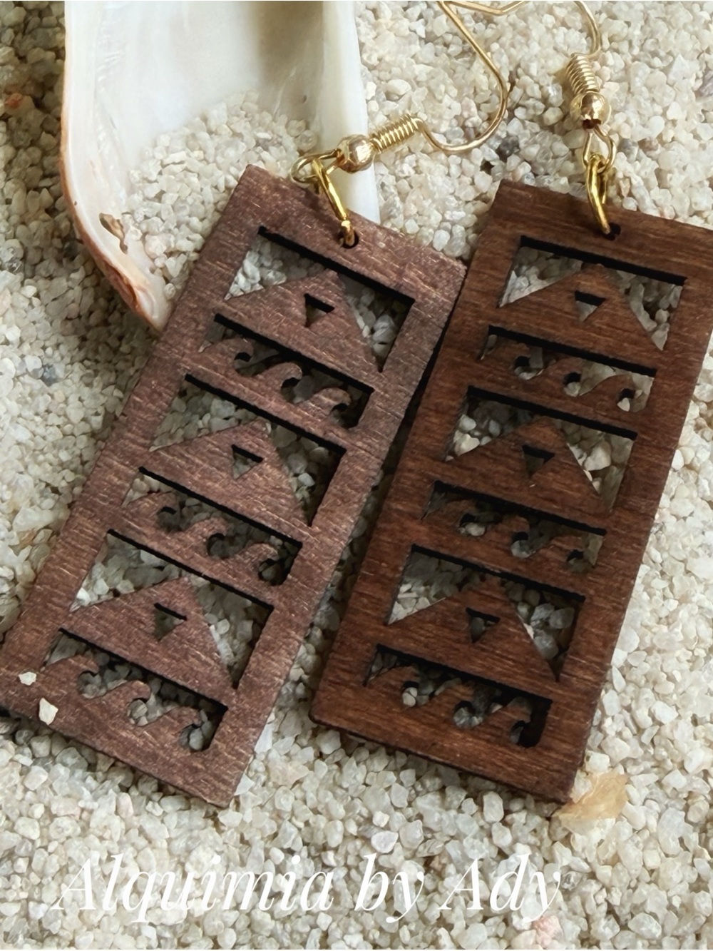 Alquimia Brown Wooden Geometric Drop Earrings